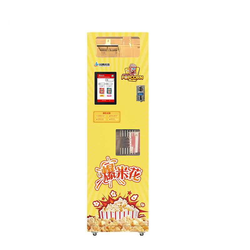 Popcorn vending machine dispensing fresh popcorn