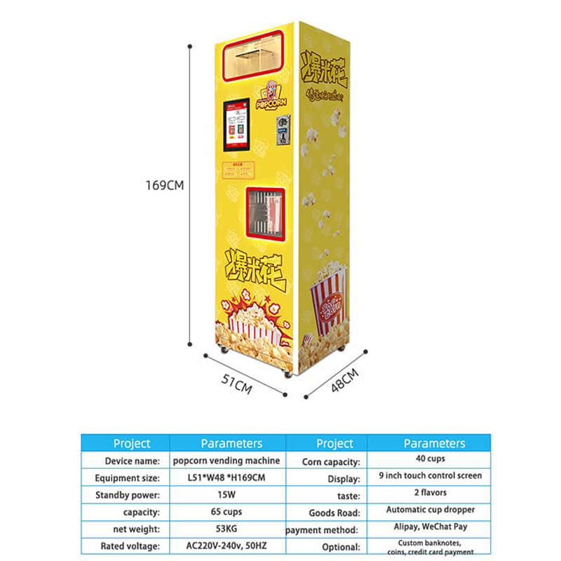 Popcorn vending machine front view
