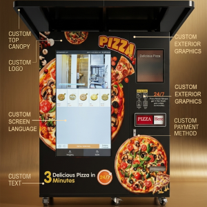 Nova Vending Pizza-Automat mit individuell anpassbarem Logo, Top-Canopy, Außendesign, Bildschirm-Sprache, Text und Zahlungsmethode