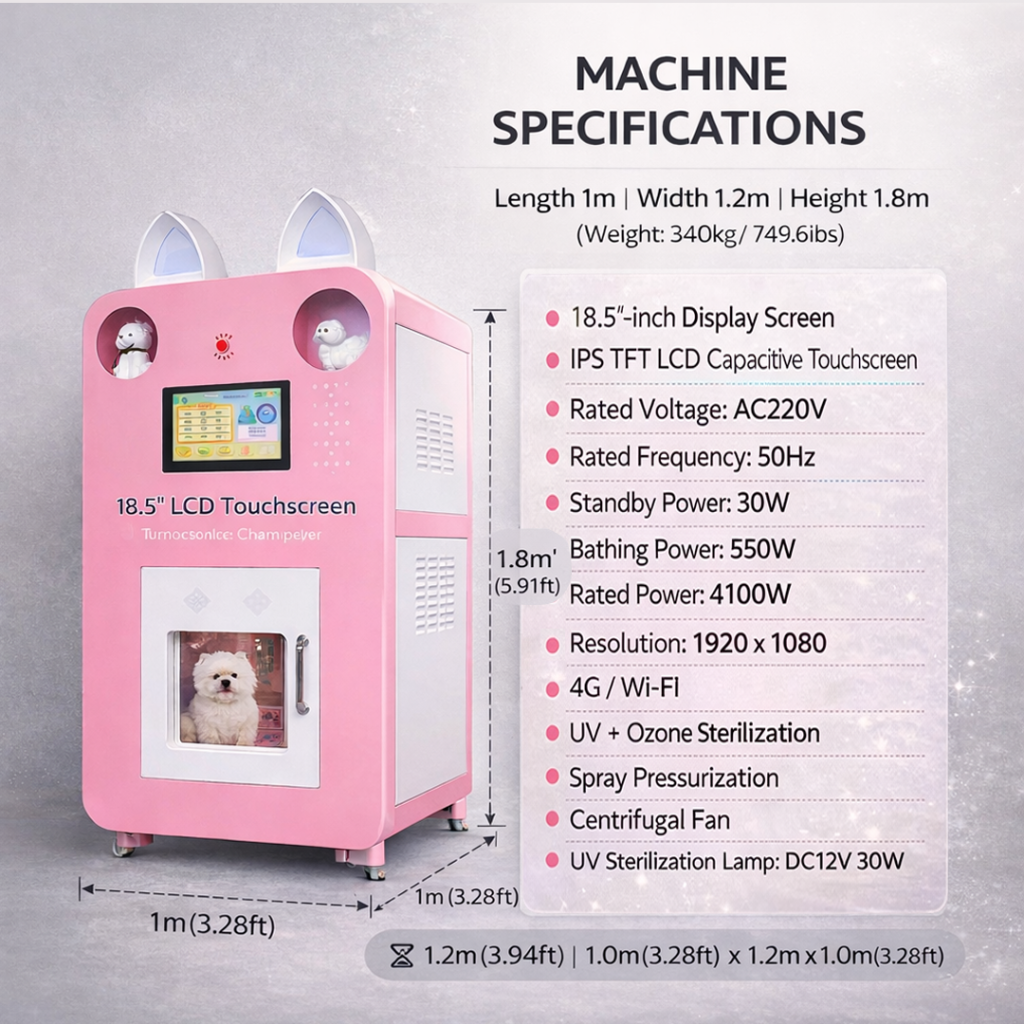 Nova Vending pet wash machine technical specifications