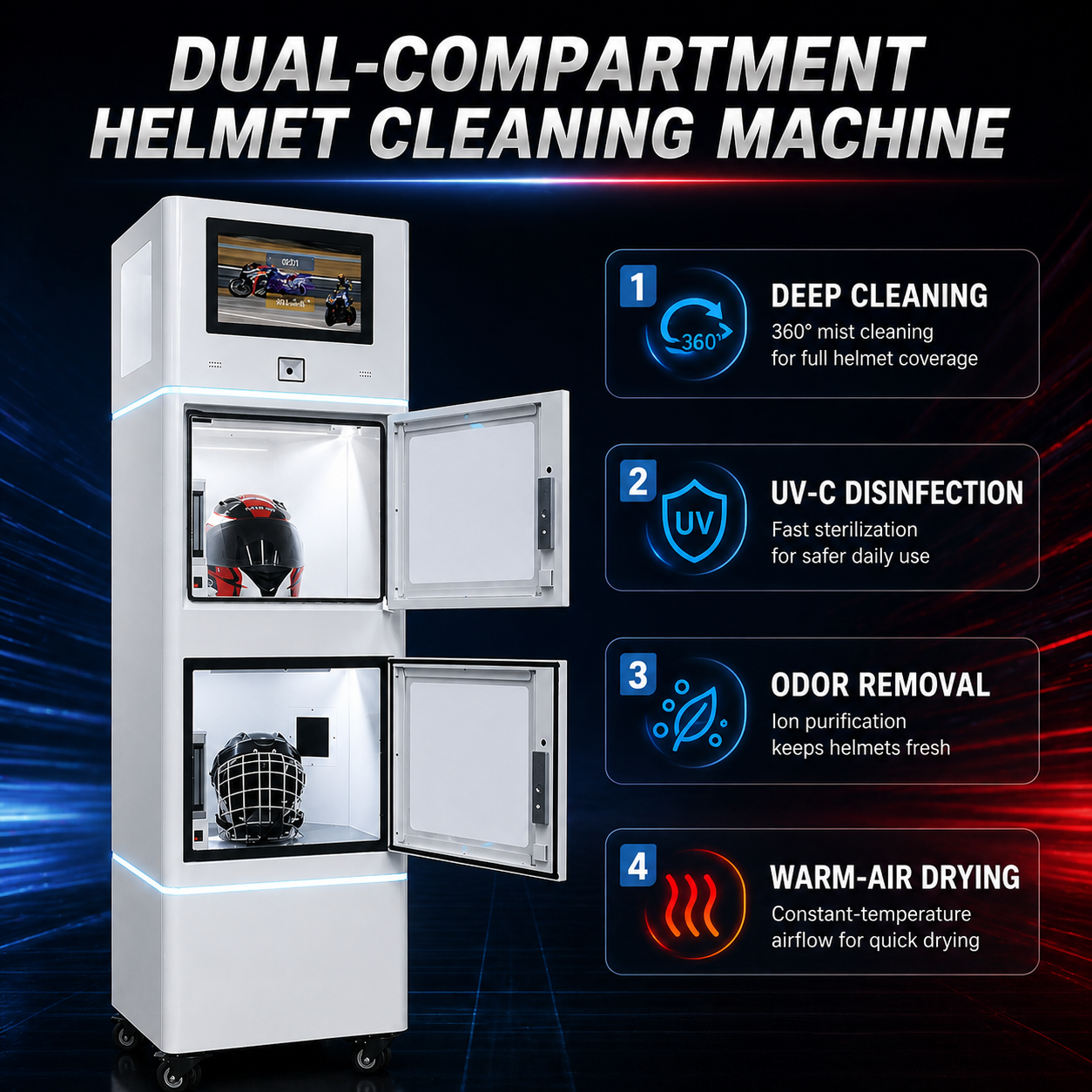 White dual-compartment helmet cleaner