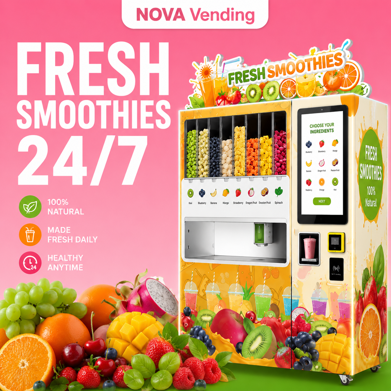 Nova Vending automatic fresh smoothie vending machine with touchscreen ordering
