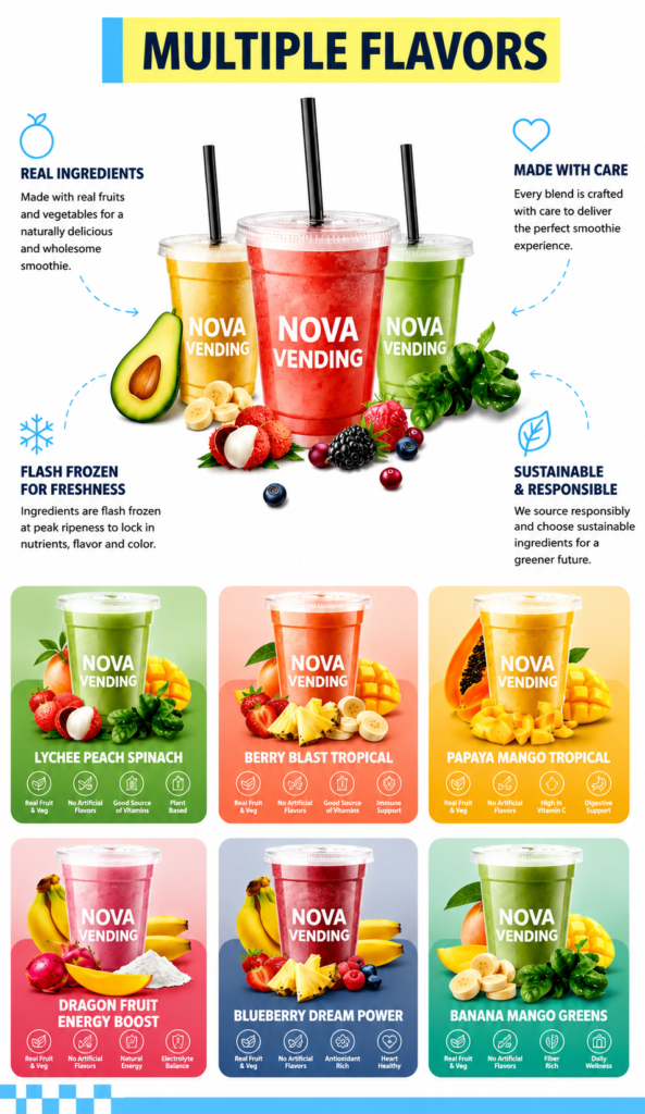 Nova Vending fresh smoothie vending machine multiple flavors with real fruit