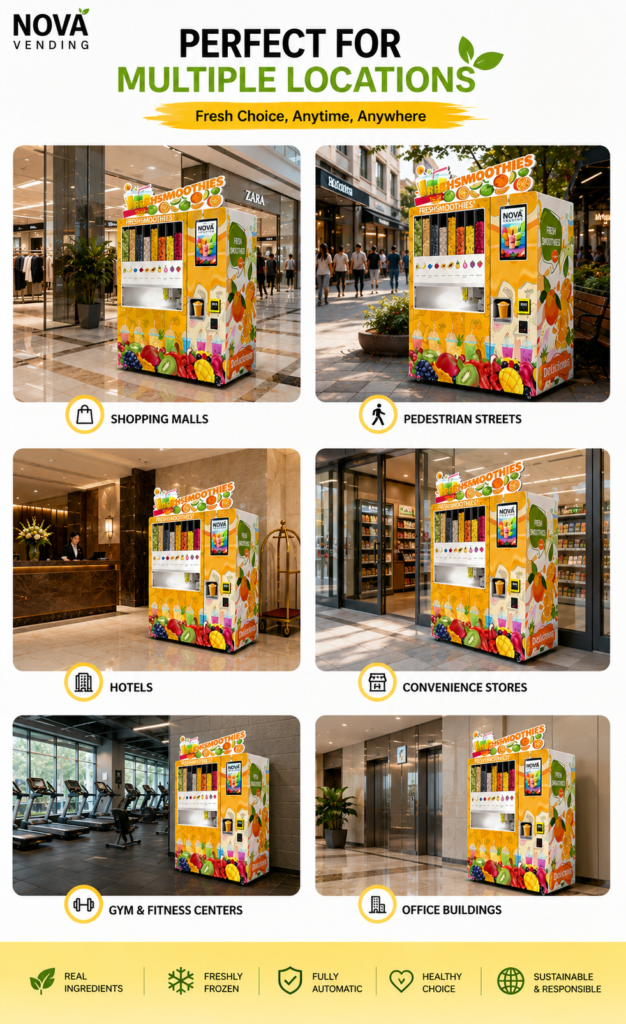 Nova Vending fresh smoothie vending machine suitable for multiple commercial locations