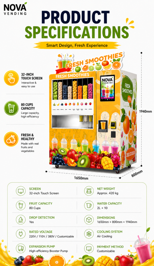 Nova Vending fresh smoothie vending machine product specifications